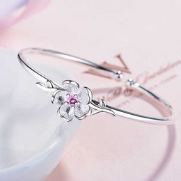 Todorova Korean Fashion Flower Bracelet Femme Pink Purple Crystal Cherry Blossom Charm Bangles for Women X0706