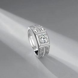 Men's S925 Sterling Silver Platinum Moissanite Domineering Ring Wedding Engagement Carer Style Fashion Jewellery Boyfriend Gift