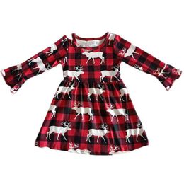 Cute Elk Print Dress for Little Girls' Party Christmas Gifts Kids Winter Clothes G1215
