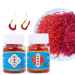 100Pcs/Bottle Soft Lure Simulated Earthworms Bionic Grub Red Worms Artificial Fishing Tackle Bait Realistic