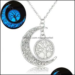 Pendant Necklaces & Pendants Jewellery Fashion Glowing In The Dark Moon For Women Hollow Tree Of Life Heart Mom Letter Luminous Chains Designe