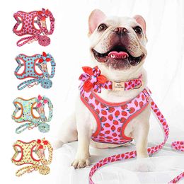 Custom Printed Set Personalised Pet Collar Harnesses Walking Leash For Medium Large Dogs French Bulldog