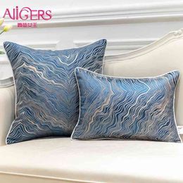 Avigers Luxury Blue Teal Grey Beige Green Trees Striped Throw Pillow Case Modern Cushion Covers for Sofa Bedroom 210401