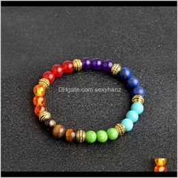 Charm Kimter 8Mm Yoga Bead Bracelets For Men Women 7 Chakra Healing Natural Stone Elastic Bracelet Handmade Gemstone Bangle Couple Jewellery B