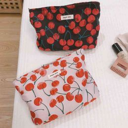 Nxy Cosmetic Bags Cherry Women s Cotton Cloth Makeup Travel Toiletry Organiser for s Beauty Clutch Pouch Pencil Cases 220303