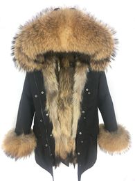 Women's Fur & Faux Waterproof Long Parka Real Coat Winter Jacket Women Natural Raccoon Collar Hood Liner Streetwear