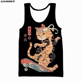 Jumeast Brand Men Women 3D Printed Vest Hip Hop Japanese Samurai Cat Short Sleeve Sport Pullover Summer Tank Tops Tees