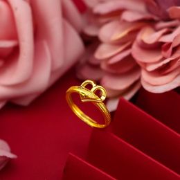 Cluster Rings Classic Heart Shaped Gold Rose Ring For Women's Wedding Engagement Jewelry Exquisite Opening 14K Year Gift Female