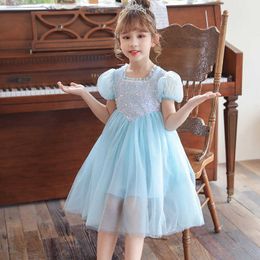Ice Blue Lolita Girls Princess Dress for Kids Old Tulle Sundress Tiered Gauze Fancy Sequin Clothing 210529