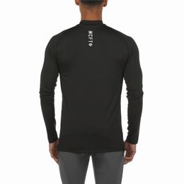 Compression Gym Long Sleeve Shirt Workout T Shirt Men Bodybuilding Tight Clothing Fitness Mens Sports Turtleneck Tee Shirt 210421