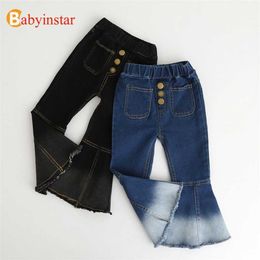 Babyinstar Baby Girls Denim Pants Casual Kids Autumn Trousers Bell-bottomed Children For 211102
