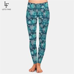 LETSFIND Beautiful 3D Christmas Snowflakes Pattern Milk Silk Print Plus Size Leggings High Waist Elastic Fitness 211215