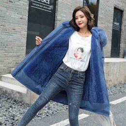 Winter Outwear Warm Padded Jacket Fashion Women Hooded Large Fur Collar Long Coat Female Thick Lining Parkas Mujer 210525