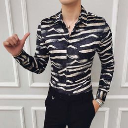 Winter Mens Shirts Luxury Velour Casual Slim Fit Long Sleeve Shirts Black Stripe Social Club Shirt Men Designer Shirts 210527