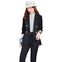 Women's Two Piece Pants 2021 Arrival Autumn Winter Women Black Pant Suit 2 Office Ladies Business Work Wear Formal Blazer And Trouser Set