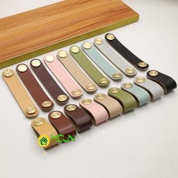 Handles & Pulls 2 Pcs Cupboard Door Brass Color Leather Handle Simple Wardrobe Drawer Pure Copper Case Foreskin