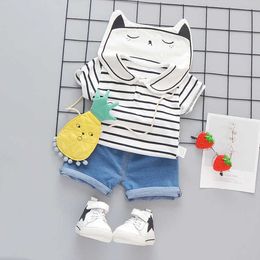 Infant Newborn Clothes 2022 Summer Casual Sports Suit Striped T-shirt+jeans 2pcs Outfits Baby Boy Girl Clothes Baby Clothing Set G1023