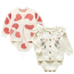 Children Kids Sweater Clohting Set Autumn Fashion Baby Girls Clothes Long Sleeve Knit Sweater+ Romper Sets 210417