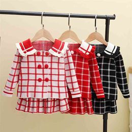 Baby Girls Clothes Set Sweet Princess Outfits Autumn Winter Kids Girls Long sleeve knitted lovely printed sweater+ dress 2pcs 210331