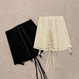 Cotton Two-Color Unique Lace-up Fishbone High Waist Sexy Slim Fit Hip Skirt 210412