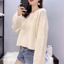 Solid Lazy Wind Sweater Girl Student Korean Loose Clothes Female Wild Casual Bottom Knitting Thick 210427