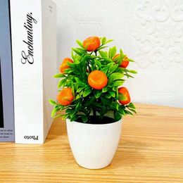 Decorative Flowers & Wreaths Plastic Artificial Fruit Tree Peach Orange Green Foam Plants Mini Potted Desktop Bonsai