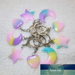 Cute Gradient Colorful Heart Moon Star Keyring Resin Charms Glitter Pentagram Keychain Pendant Flatback Handmade Craft Jewelry