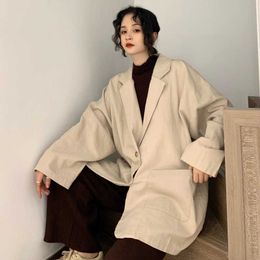 Korean Retro Black Suit Blazer Solid Loose Female Long Sleeve Designer Jackets Fashion Casual Office Winter Clothe 210604