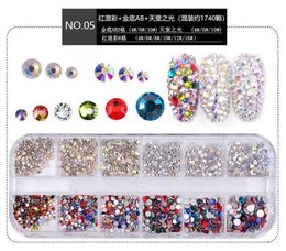 12 grids mix color 1440pcs case Nail Art Decorations kit high silver flat drill AB water diamond shining Rhinestones box