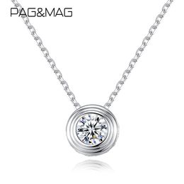 PAG&MAG Natural Malachite Round Pendant Neckalce 925 Sterling Silver Zircon Choker Necklace Fine Jewellery Collares Mujer SN0079