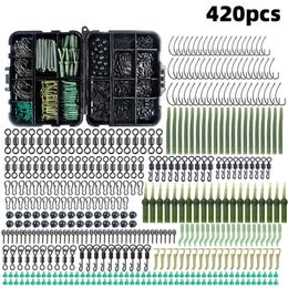 20 Sets 420Pcs/Box Carp Fishing Tackle Kit Swivels Hooks Anti Tangle Sleeves Hook Stop Beads Boilie Bait Screw Accessories Storage Box