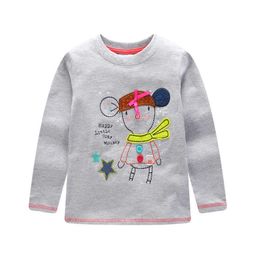 jumping Metres Long sleeve Girls T shirts for Autumn Spring Baby Clothes Embroidery oddler ops Cute Animals Kids 210529