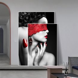 Modern Fashion Sexy Red Lips Canvas Painting Women Posters and Prints Living Room Bedroom Wall Art Pictures Home Bar Decoration