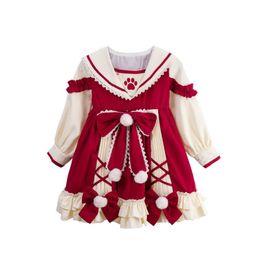 Baby Girls Lolita Vintage Dress Autumn Kids Princess Infant Dresses Birthday Baptism Ball Gowns Children Boutique Clothes 210331