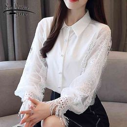Solid White Turn Down Collar OL Blous Fashion Woman Blouses Chiffon Blouse Shirt Long Sleeve Women Blusas 1145 40 210508
