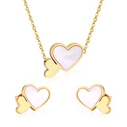 Gold silver Heart Shape Pendant Necklace Earring Sets Stainless Steel Earrings Fashion Party Wedding Jewelry Set