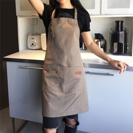 Fashion Canvas Cotton Apron Coffee Shop And Barber Working Bib Cooking Kitchen s For Woman Man 210625