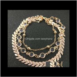 Anklets Drop Delivery 2021 3Pcs / Set Fashion Crystal Sequins Anklet For Women Bracelet On The Leg Foot Jewelry Vintage Beach Chain Ankle Gif