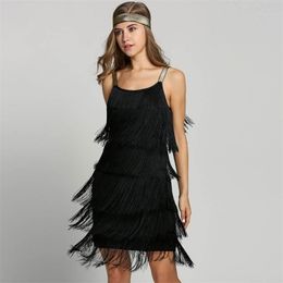 Vintage Vestidos 1920s Flapper Girl Fancy Dress Great Gatsby Dress Costumes Slash Neck Strappy Fringe Swing Party Dress Women 210409