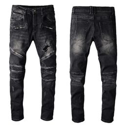 Men's Long Slim Black Jeans Designer Brand High Quality Bleached Ripped Pencil Jean Streetwear Motocycle Trousers