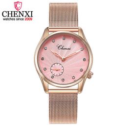 Chenxi Fashion New Women Watches Rose Gold Luxury Quartz Watch Ladies Elegant Minimalism Rhinestone Casual Wristwatches Q0524