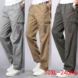 Men Cargo Pants large size big 7XL 8XL 9XL 10XL Stretch trousers Autumn military safari style Straight pants pocket khaki 50 H1223