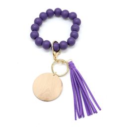 2022 new Wholesale foreign trade beaded wooden bead keychain fashion personality disc tassel bracelet key ring multi-color optional