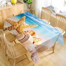Sea Shells Sand Sunshine Table Cloth Oxford Print Waterproof Oilproof Home Rectangular Party Cover 100X140cm/140X250cm 210626