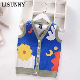 2021 Autumn Spring Kids Boys Sweater Vest Children Clothing Knitted Coat Baby Cotton Top Cartoon Toddler Boy Cardigan Vest 1-7y Y1024