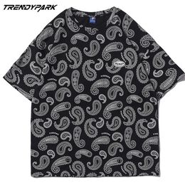 Men's T-shirt Paisley Printing Summer Short Sleeve Tee Hip Hop Oversized Cotton Casual Harajuku Streetwear Top Tshirts Men 210601