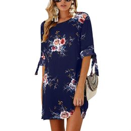 Fashion Women Summer Dress Boho Style Floral Print Chiffon Beach Dress Tunic Sundress Loose Mini Party Dresses Vestidos Plus Size 5XL