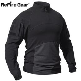 ReFire Gear Military Tactical Shirt Men Camouflage Army Long Sleeve T Multicam Cotton Combat s Camo Paintball T- 210716