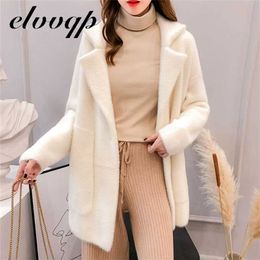 Autumn Winter Women's Long sleeve Mink Fur Coat Loose elegant Thick Cardigan Fashion Solid Color Long Coat LU1738 211018