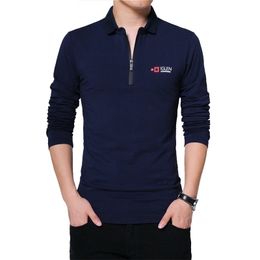 BROWON Autumn Brand T Shirt Men Long Sleeve Zipper Collar Print Casual Tshirt Cotton Slim Fit T-shirt Plus Size Men Clothing 210410
